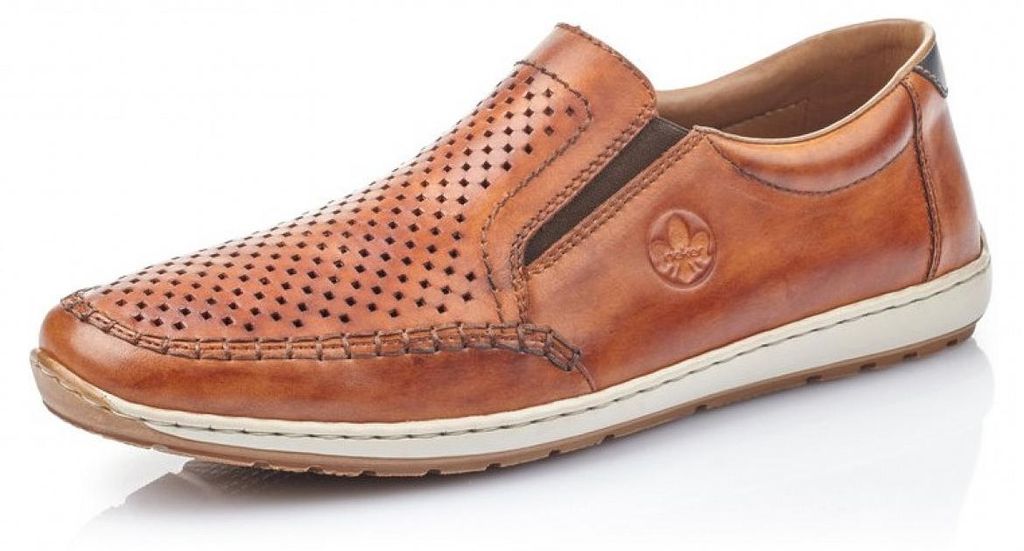 Rieker Herren Slipper Leder Halbschuh Lochmuster Stretch 08868, Größe:46 EU, Farbe:Braun
