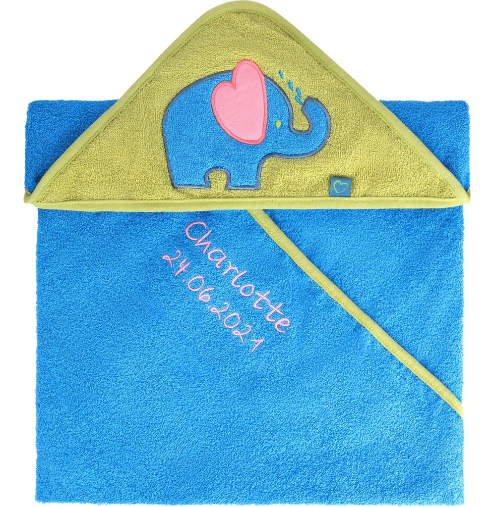 Be Mammy Kapuzenhandtuch Babyhandtuch aus Baumwolle bestickt mit Name und Geburtsdatum Standard 100 100cm x 100cm