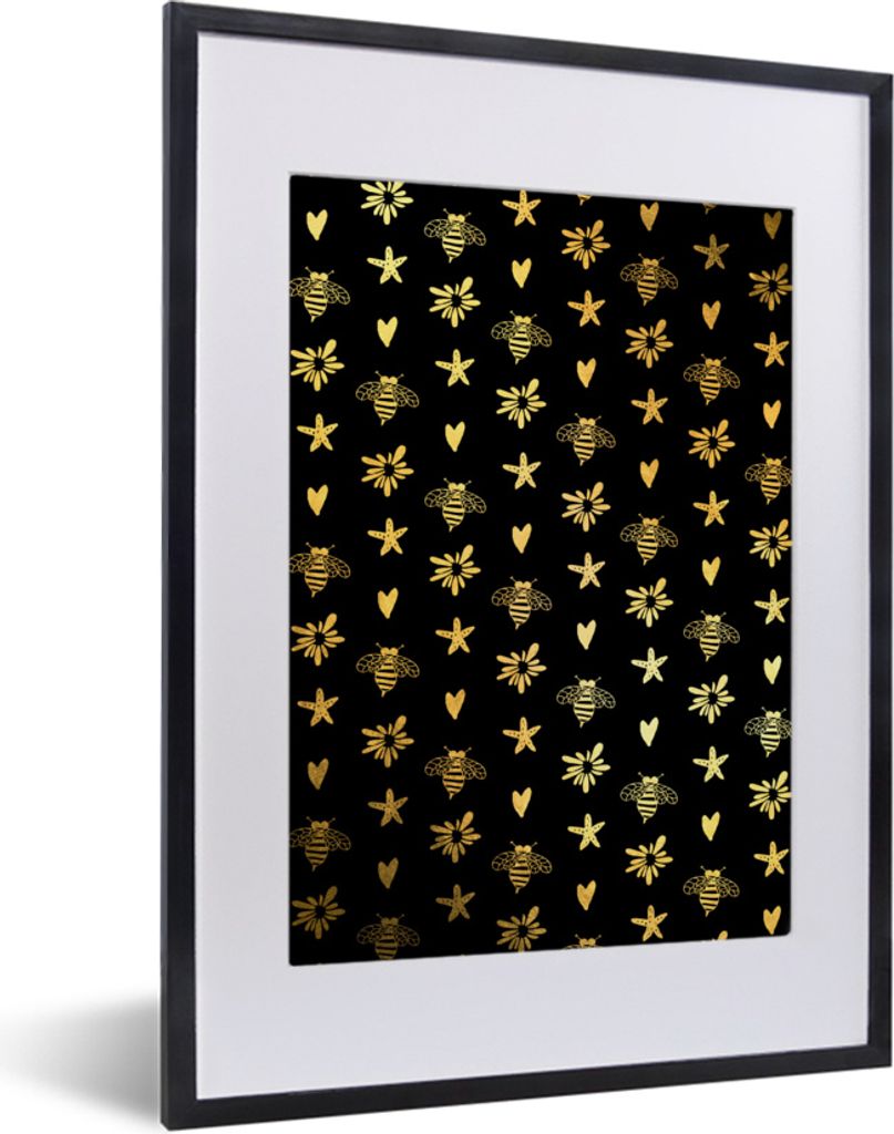 MuchoWow MuchoWow Gerahmtes Poster Gold - Muster - Form 30x40 cm - Poster mit zchwarzem Bilderrahmen - Wandposter Schlafzimmer