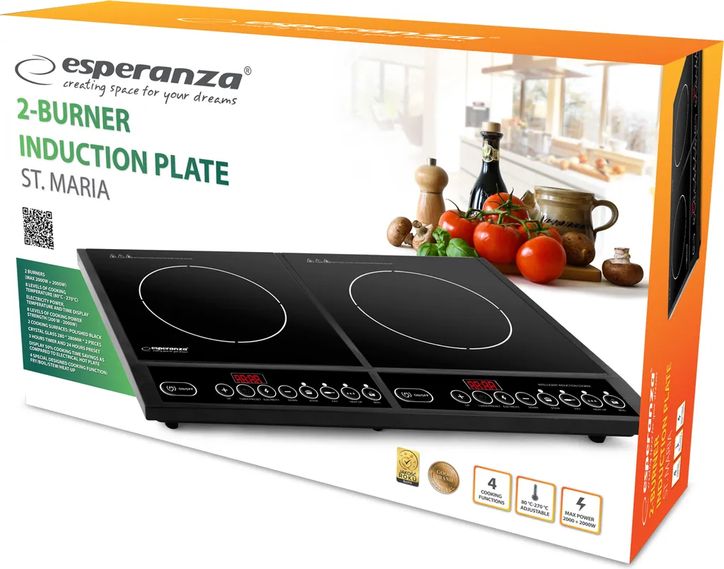 Plaque de cuisson induction double zone noire Esperanza pour plan travail - 2