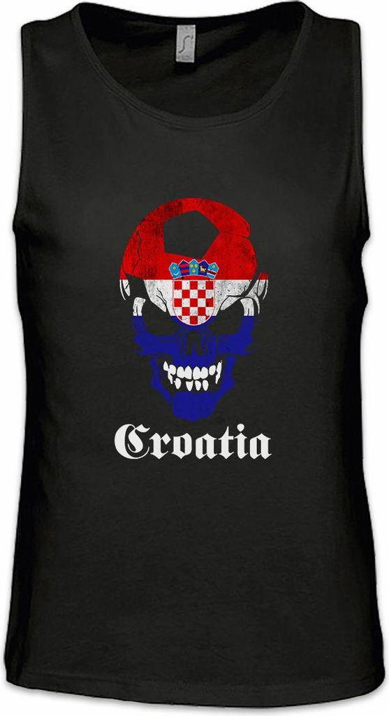 Urban Backwoods Black Croatia Football Skull Flag, Ärmelloses T-Shirt, Farbe: Schwarz, Größe: XL
