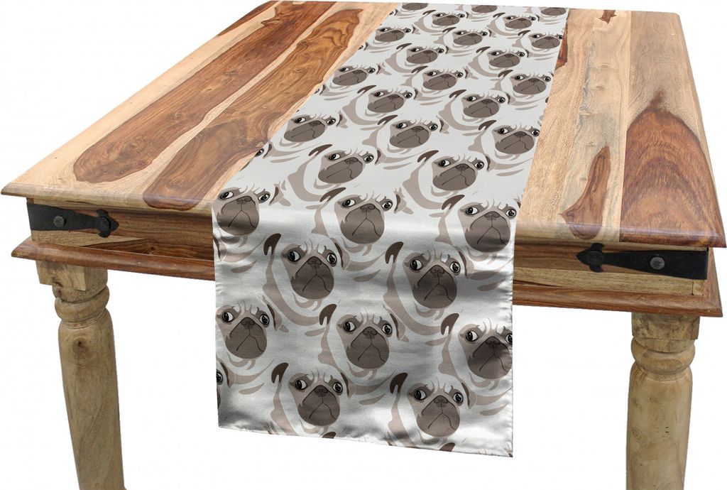 ABAKUHAUS Mops Tischläufer, Hund Und Überrascht Attitude Fun, Esszimmer Küche Rechteckiger Dekorativer Tischläufer, 40 x 300 cm, Kokosnuss Taup...
