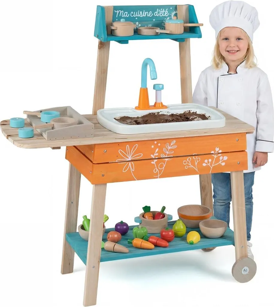 Grande Cuisine Enfant Bois Extérieur avec Robinet Évier et Rangement