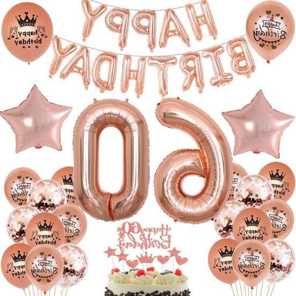Roségoudene Geburtstagsballon für Frauen - 60 Jahre Jubiläumsdeko - Geburtstagssatz für Frauen - Frauen Geburtstag Deko - 60 Jahre Jubiläum