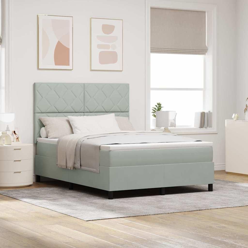 Maison Exclusive - LED Boxspringbett mit Kopfteil Hellgrau 140 x 190 cm Samt