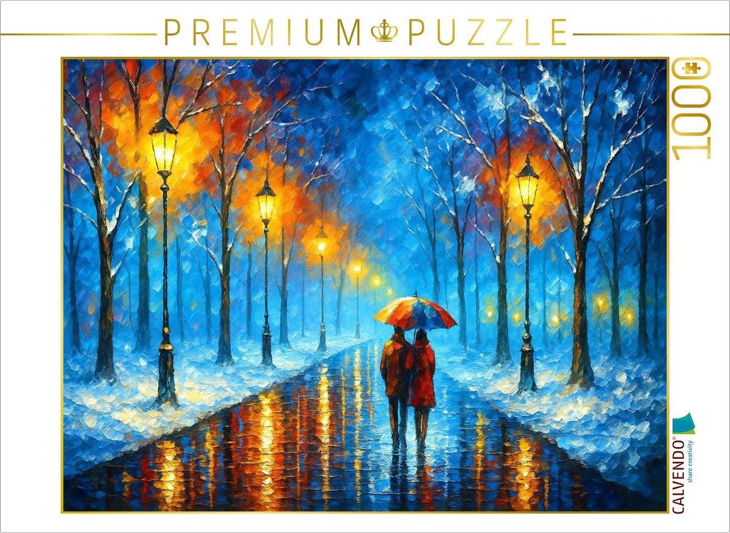 CALVENDO Puzzle Schnee im Park mit Laternen | 1000 Teile Lege-Größe 64x48cm Foto-Puzzle für glückliche Stunden
