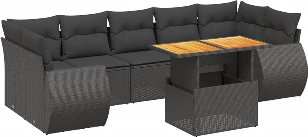 vidaXL 8-tlg. Garten-Sofagarnitur mit Kissen Schwarz Poly Rattan