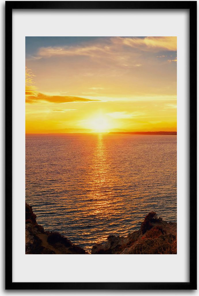Bild - Bilderrahmen - 40 cm x 60 cm - MDF - Rahmen - Wandkunst - Sonnenuntergang Meer
