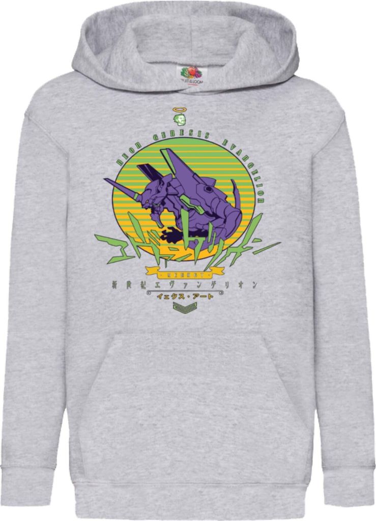 Kinder Kapuzenpullover Neon Anime Genesis Manga Evangelion Eva Unit 01, 12-13 Jahr - 152 / Grau