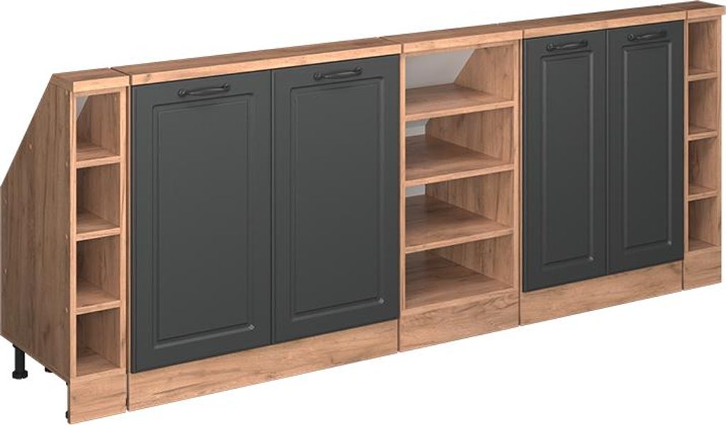 Vicco Küchenschrank für Dachschrägen R-Line, 210 cm 5er Set, Anthrazit Landhaus/Goldkraft Eiche
