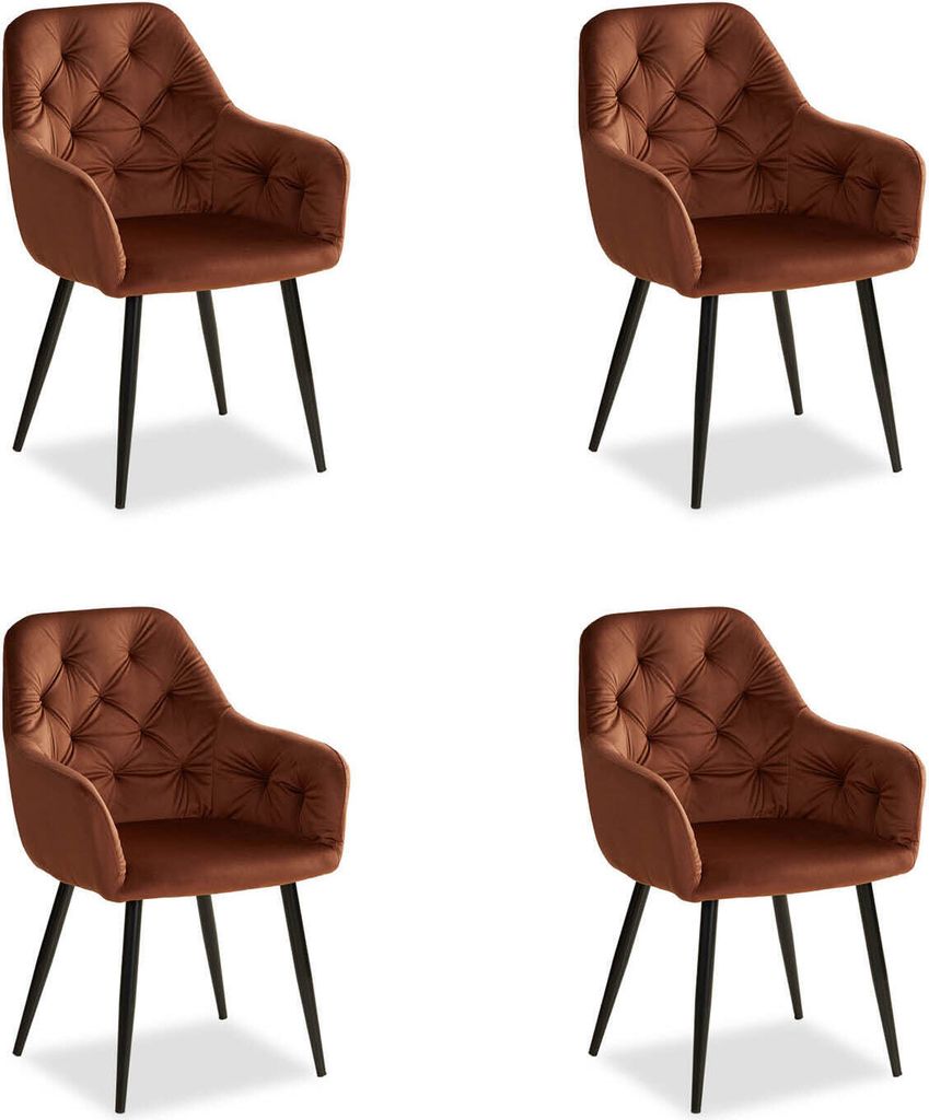 Chaise Salle à Manger Lot de 4 Velours Brun Design Moderne Image du produit 