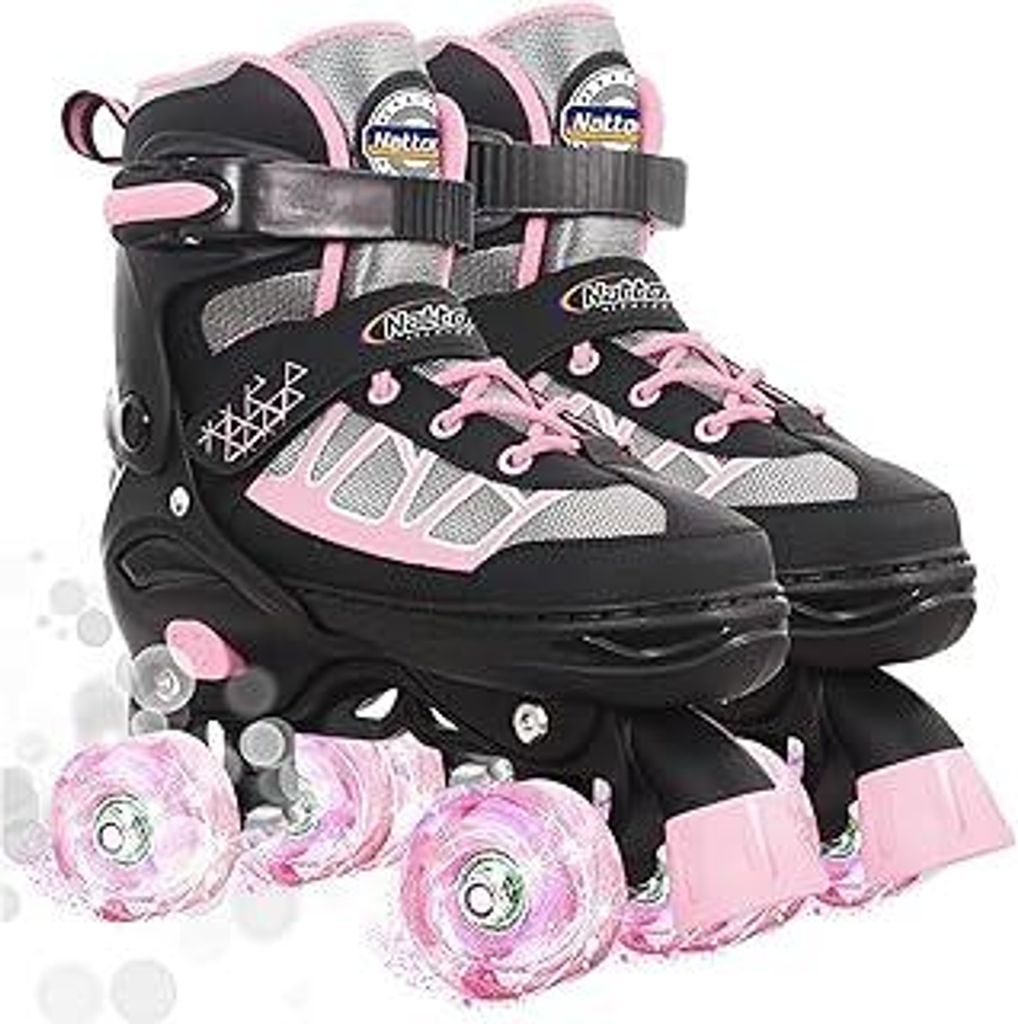 Nattork Kinder Rollschuhe für Mädchen, Jungen und Anfänger, 4 Größen Verstellbare Rollschuhe mit Leuchtenden Rollen für Kinder und Anfänger,...