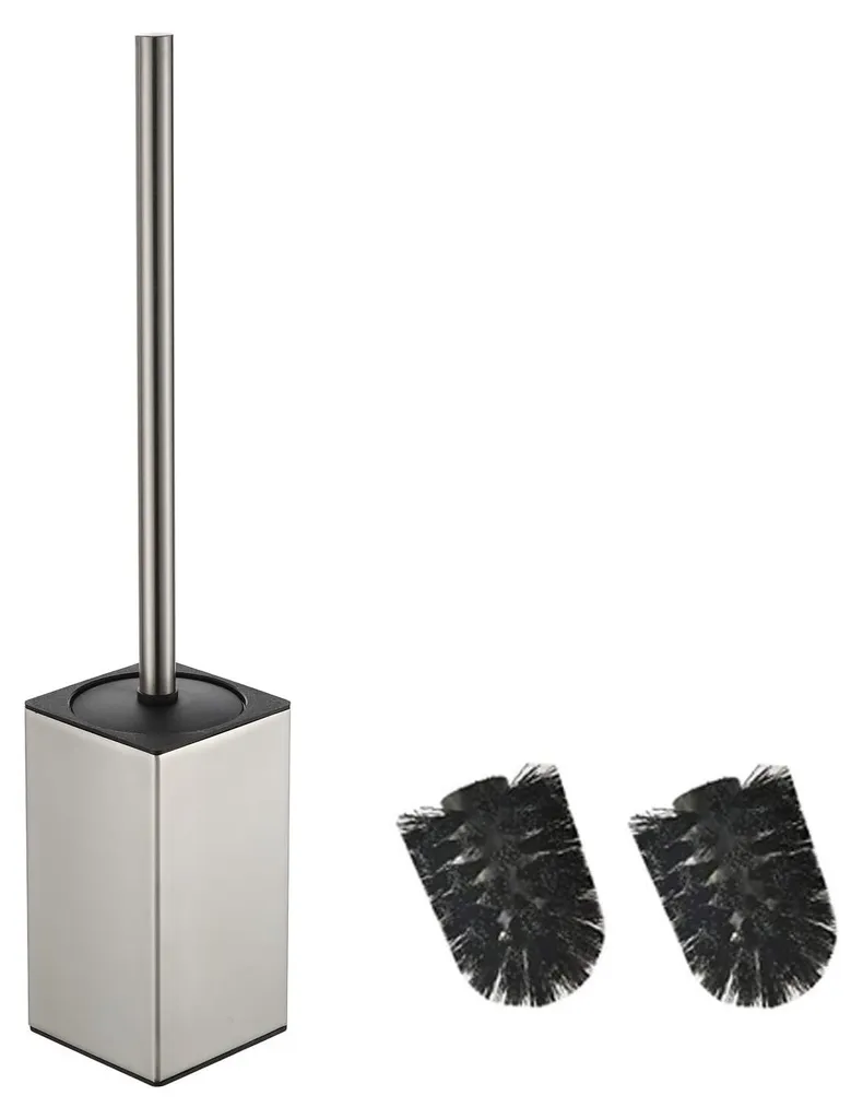 Brosse WC en acier inoxydable nickelé carrée - Finition brossée anti-trace