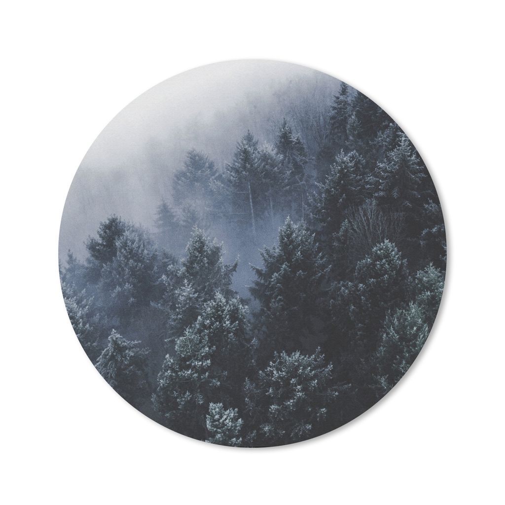 MuchoWow Mauspad Mousepad Bäume - Nebel - Kiefer 20x20 cm - Mousepads - Maus Mat - Pad - Mausunterlage - Schreibtischmatte