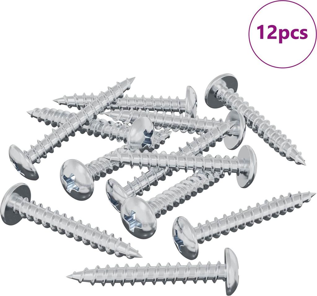vidaXL Viti per legno 12 pezzi argento M4 x 28 mm ferro Immagine del prodotto 