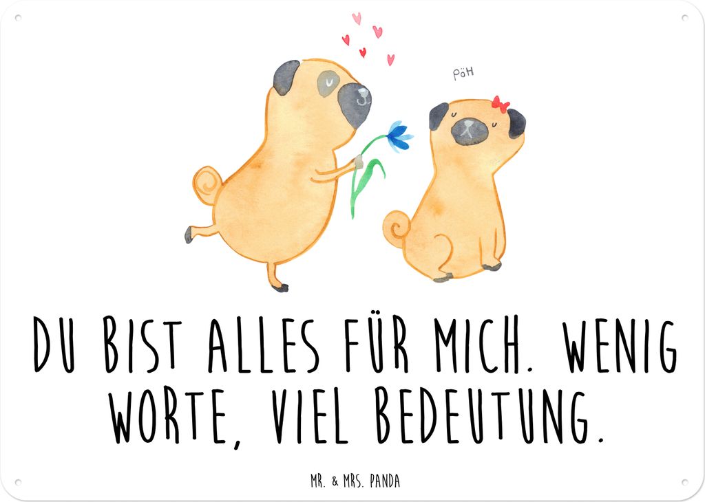 Mr. & Mrs. Panda tafel Mops Verliebt DIN A6 - Weiß - Geschenk, Wandbild, Hund, Knuffig, Metallschild, Schild, Hunderasse, Türschild, Blechschild,...