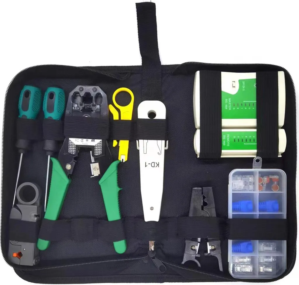 Kit réseau RJ45 multifonction avec pince à sertir et testeur de câbles