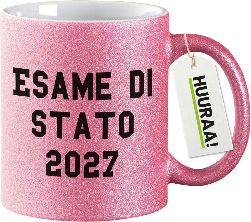 Huuraa Glitzertasse Esame di Stato 2027 Abschluss Italien 330ml Pink Keramik Kaffeebecher Geschenkidee