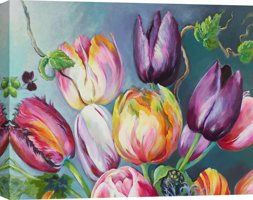 Offerta Quadro Nel Whatmore Tulipani 60x40 cm - Tela Materica Alta Resa