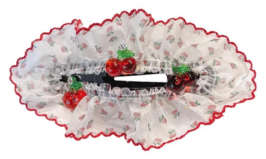 Haarnadel mit starker Klemmkraft, transparenter Netzspitzenclip mit Kirschverzierung, für halb hochgesteckte Haarknoten, seitliches Haaraccessoire