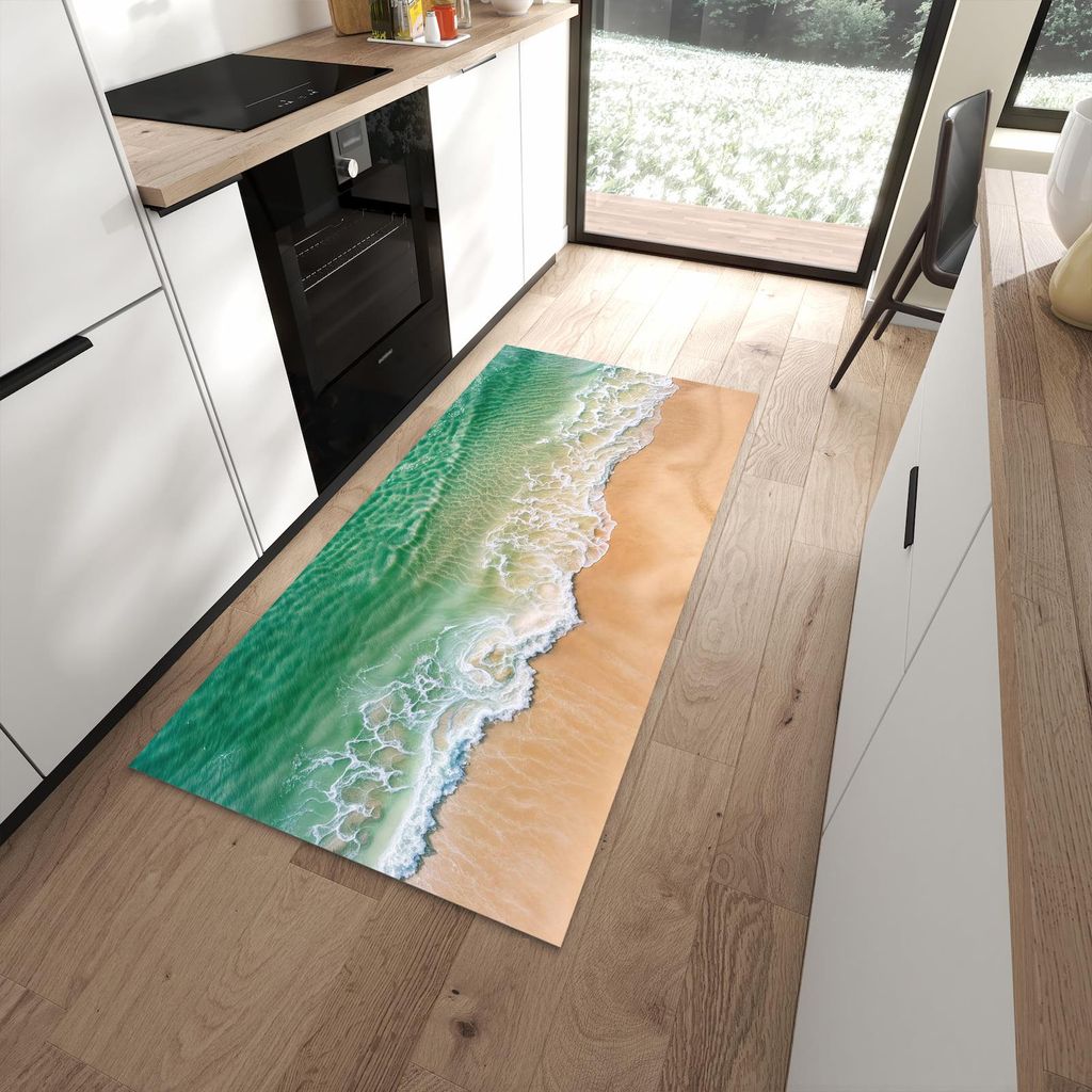Küchenteppich 90x180cm rutschfest & abwischbar PVC Läufer - Warme Meereswellen