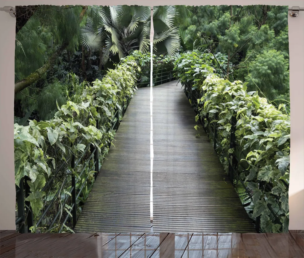 Rideau occultant décoratif Singapour vert 280x225 cm avec crochets