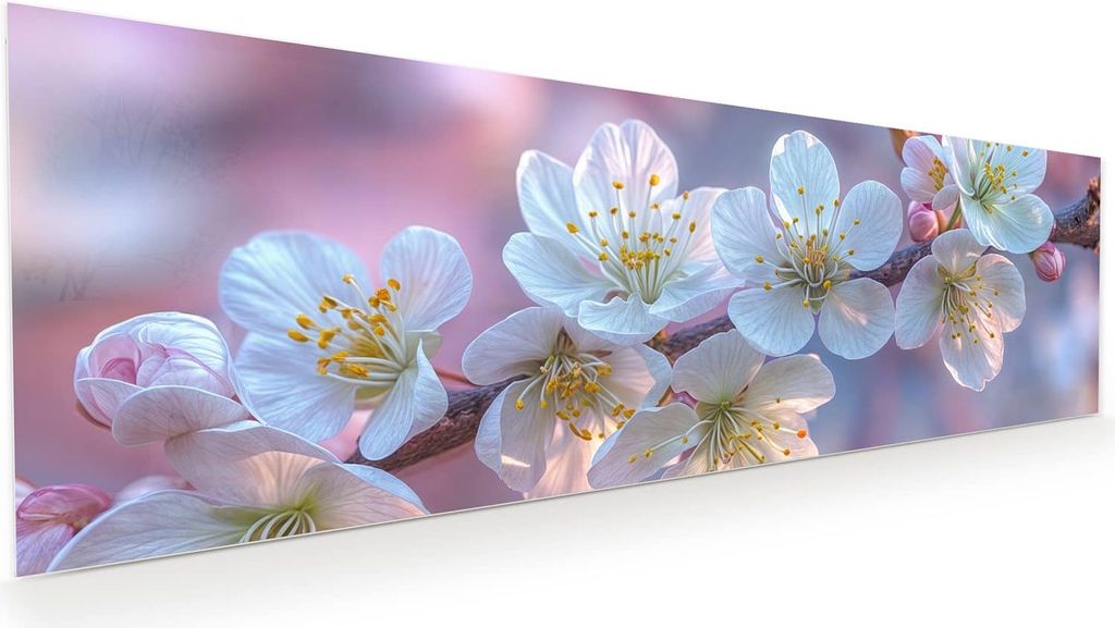 Glasbild 120x40cm in XXL für Wohnzimmer, Schlafzimmer Motiv Blühender Zweig