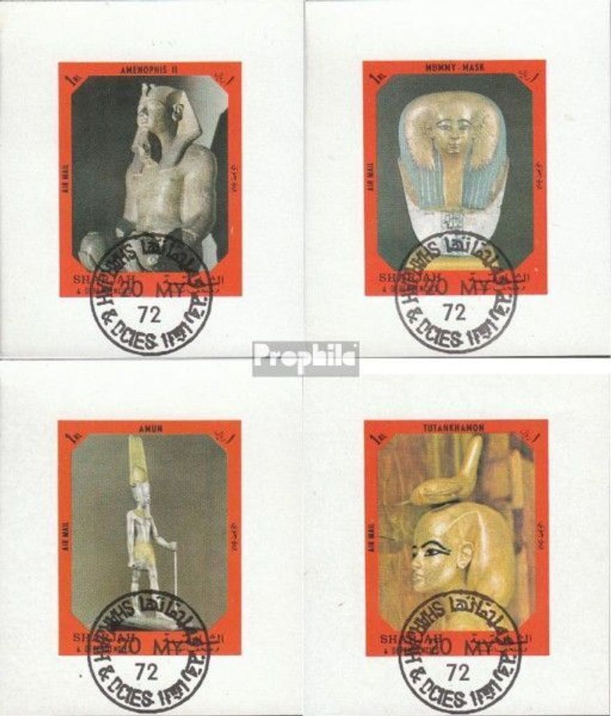 Briefmarken Sharjah 1972 Mi Block1234B-Block1237B (kompl.Ausg.) gestempelt Altägyptische Grabfunde