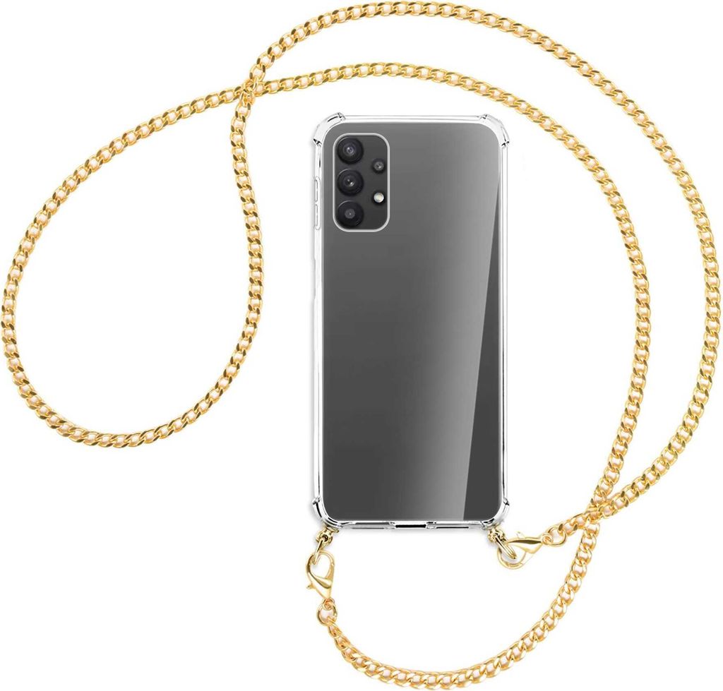 Handykette Backcover-Schutzhülle mit Band (Metall goldfarben) für Samsung Galaxy A23 4G - goldfarbene Kette