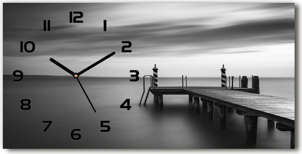 Wanduhr aus Glas – 60x30 cm - Glasbild - Glasuhr - Gehärtetes Glas - schwarze-zeiger - Pier am See