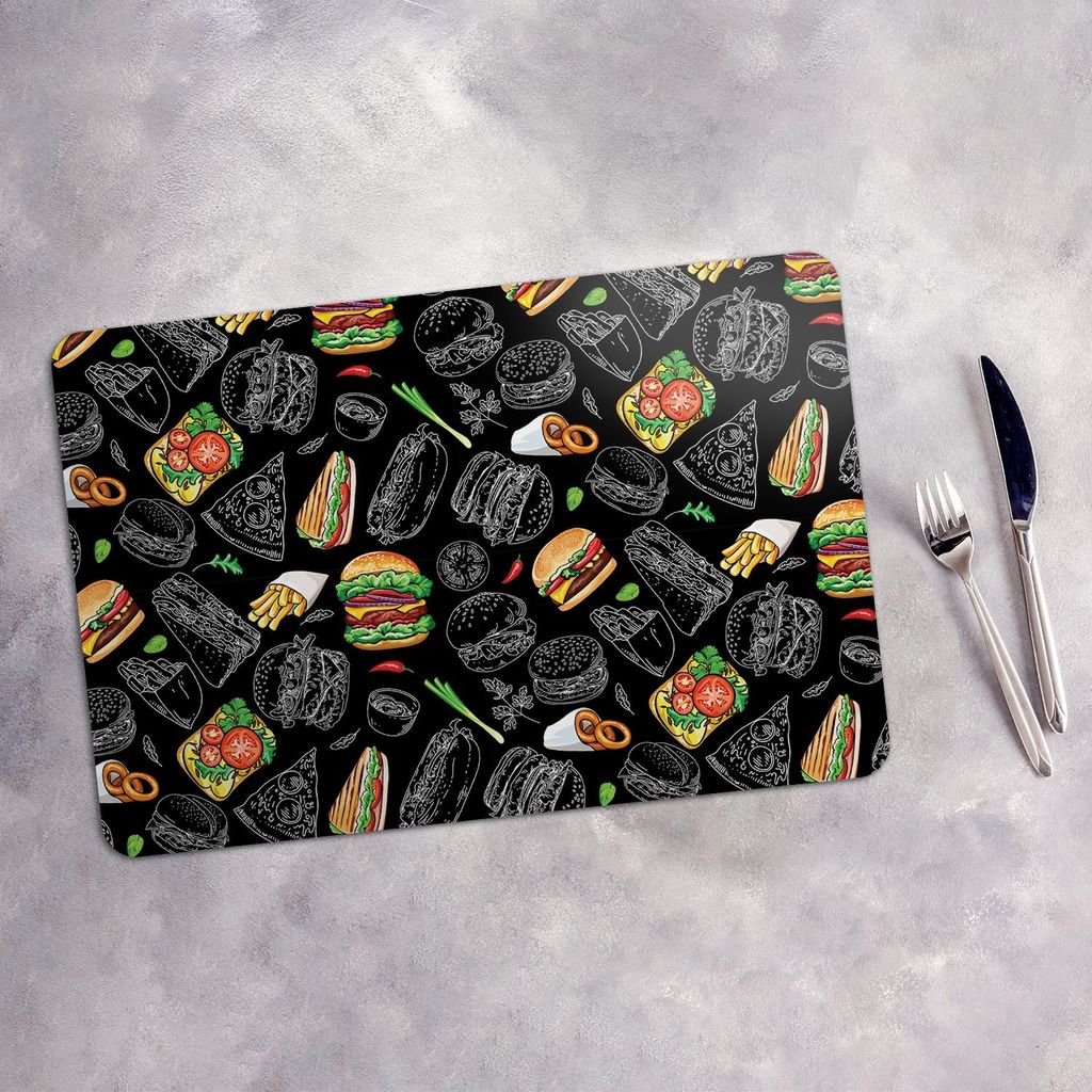 Tischset 4x45x30 cm + 10fi cm Platzset Tischmatte Platzmatte Untersetzer - burgers and fast food