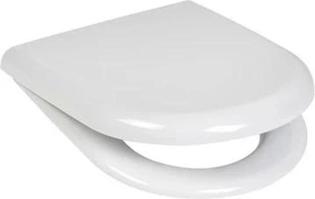 A white toilet seat is shown from a slightly elevated side angle against a white background.