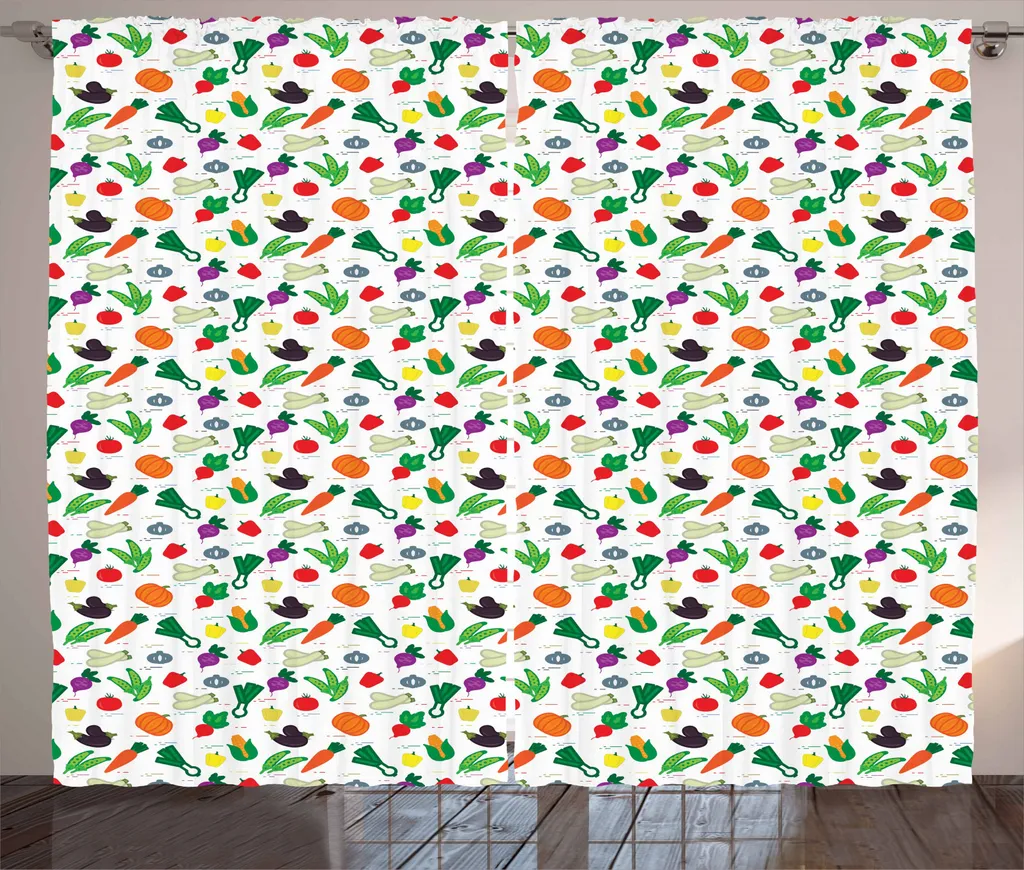 ABAKUHAUS Tenda rustica con motivi vegetali, zucchine e peperoni, tenda per camera da letto con passanti e ganci, 280 x 245 cm, multicolore