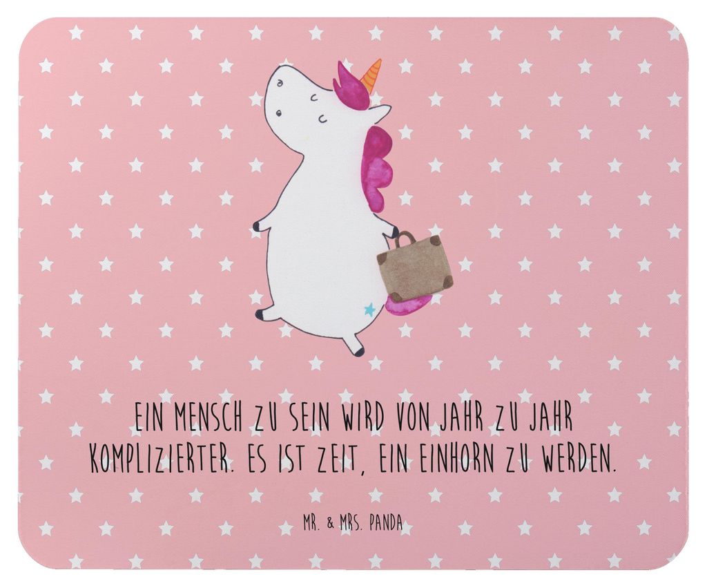 Mr. & Mrs. Panda Mousepad Einhorn Koffer - Rot Pastell - Geschenk, mauspad laptop, Gepäck, mousematte, Abenteuer, Mouse Pad, Lustig, Unicorn, Einh...
