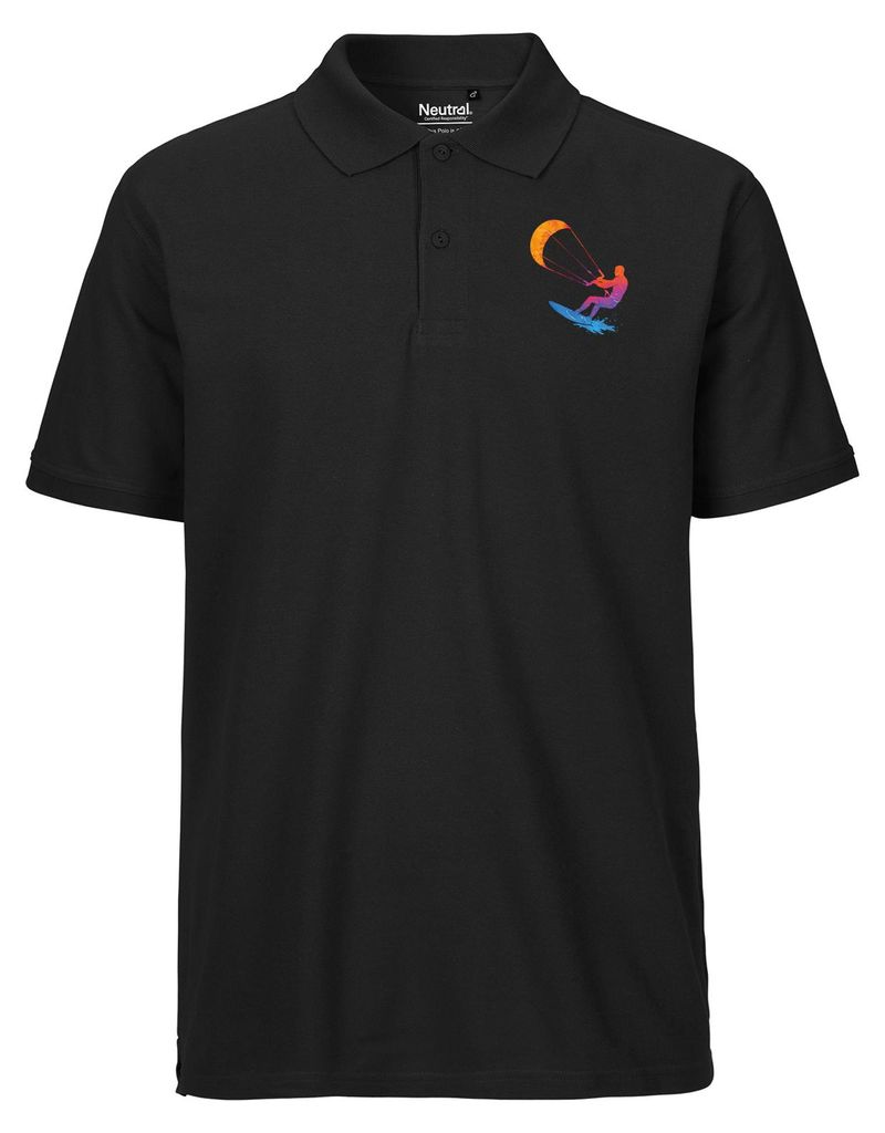 Huuraa Herren Polo Shirt Kitesurfen bunte Silhouette M Black Bio Baumwolle Fairtrade Poloshirt Geschenkidee