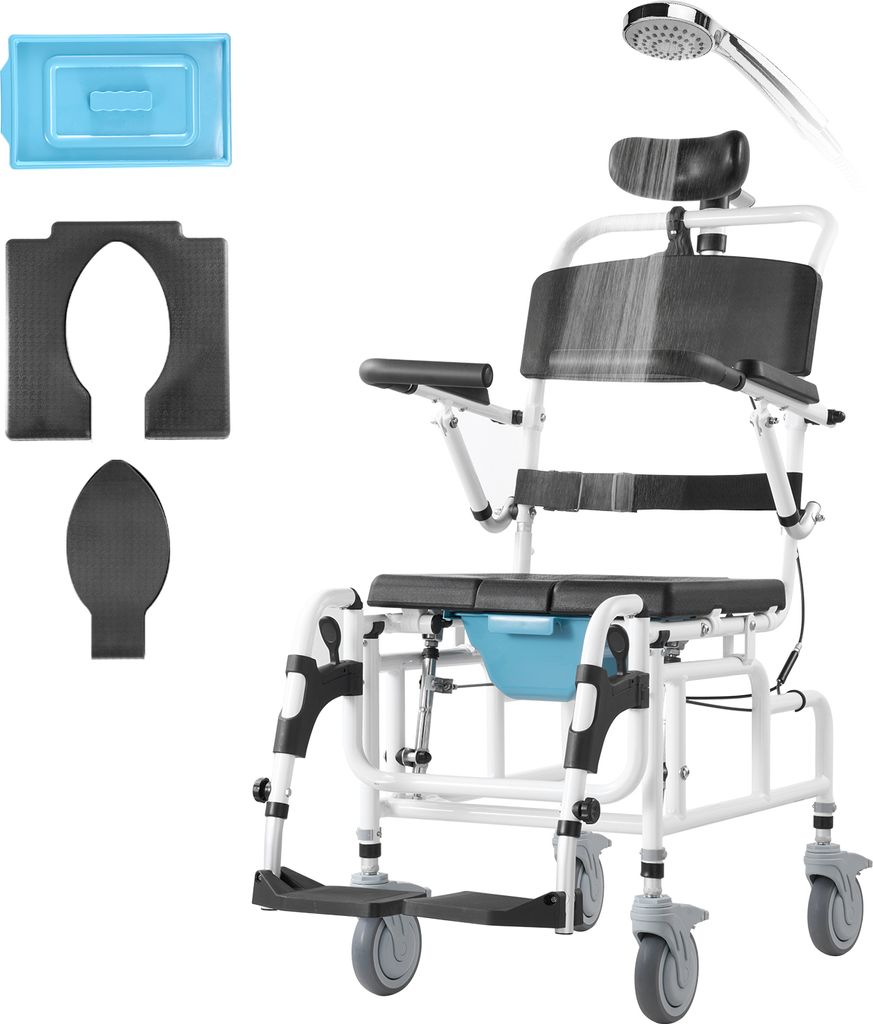 VEVOR Duschrollstuhl, 440 mm breiter Toilettenrollstuhl aus Aluminiumlegierung für Innendusche, Toilettenstuhl mit Bremse für behinderte Erwachse...