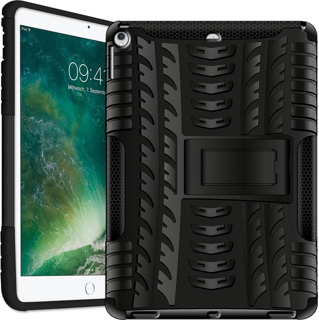 Conie Tablet Hybrid Cover für iPad 9.7 2017 / 2018 TPU Hard Case Kunststoff Schutz Hülle Tasche aufstellbar in Schwarz