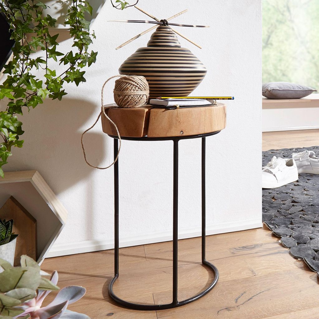FineBuy Beistelltisch Akazie Massiv-Holz Wohnzimmer-Tisch Produktbild 