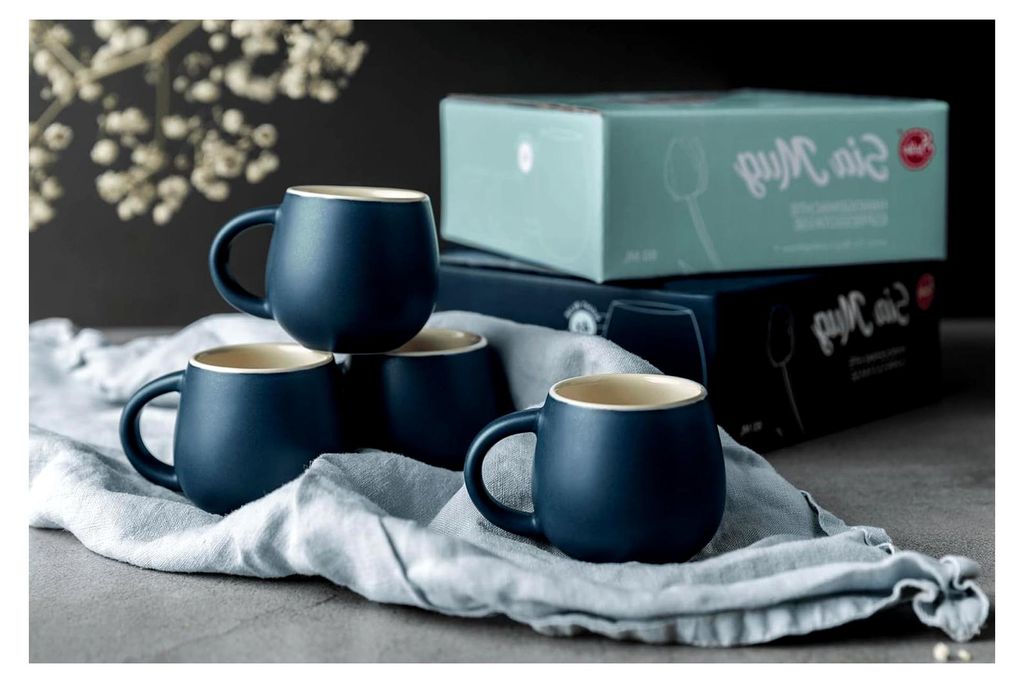 Sia Mug Tassen - Espressotassen 80 ml, 4er Set - Espresso Tassen mit Henkel, spülmaschinenfest, mikrowellenfest (Nachtblau)