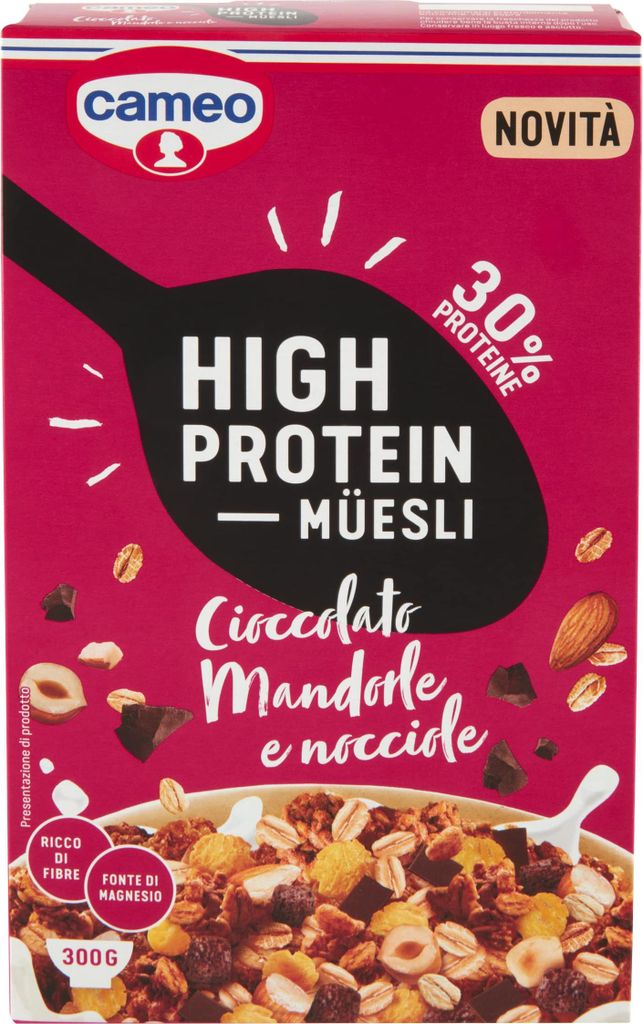 3x Cameo High Protein Müesli Schokolade Mandeln und Haselnüsse 300 g+ Italian Gourmet polpa 400g