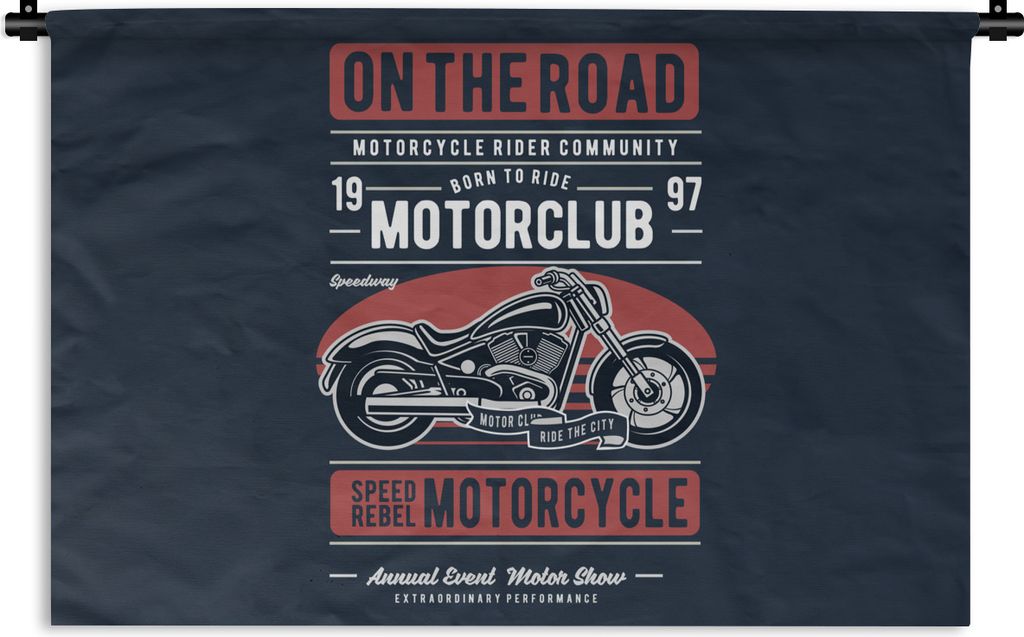 MuchoWow Wandteppich Wandbehang Motorrad - Retro - Briefe - Zitat 120x80 cm Tapisserie Dekoration Wandtuch - Wanddekorationen - Wandtücher