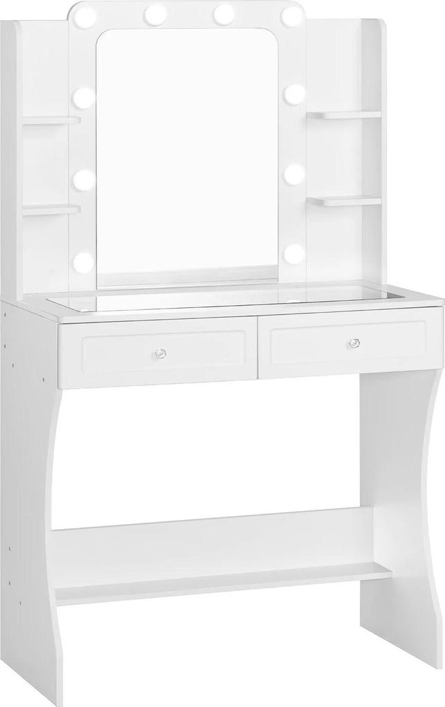 Schminktisch - Frisiertisch - Mit Spiegel - Verstellbare 3-Farben LED-Beleuchtung - Tischplatte aus gehärtetem Glas - Kosmetikaufbewahrung - 80 x ...