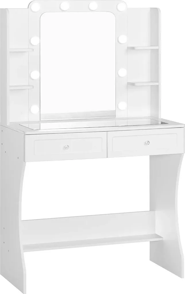 Coiffeuse Miroir LED : Fini le Mauvais Éclairage avec ce Meuble Blanc