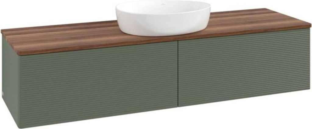 V&B Waschtischunterschrank mit Frontstruktur -Beleuchtung Antao 160x50cm, WBP w. wal, lea gre. m Lac