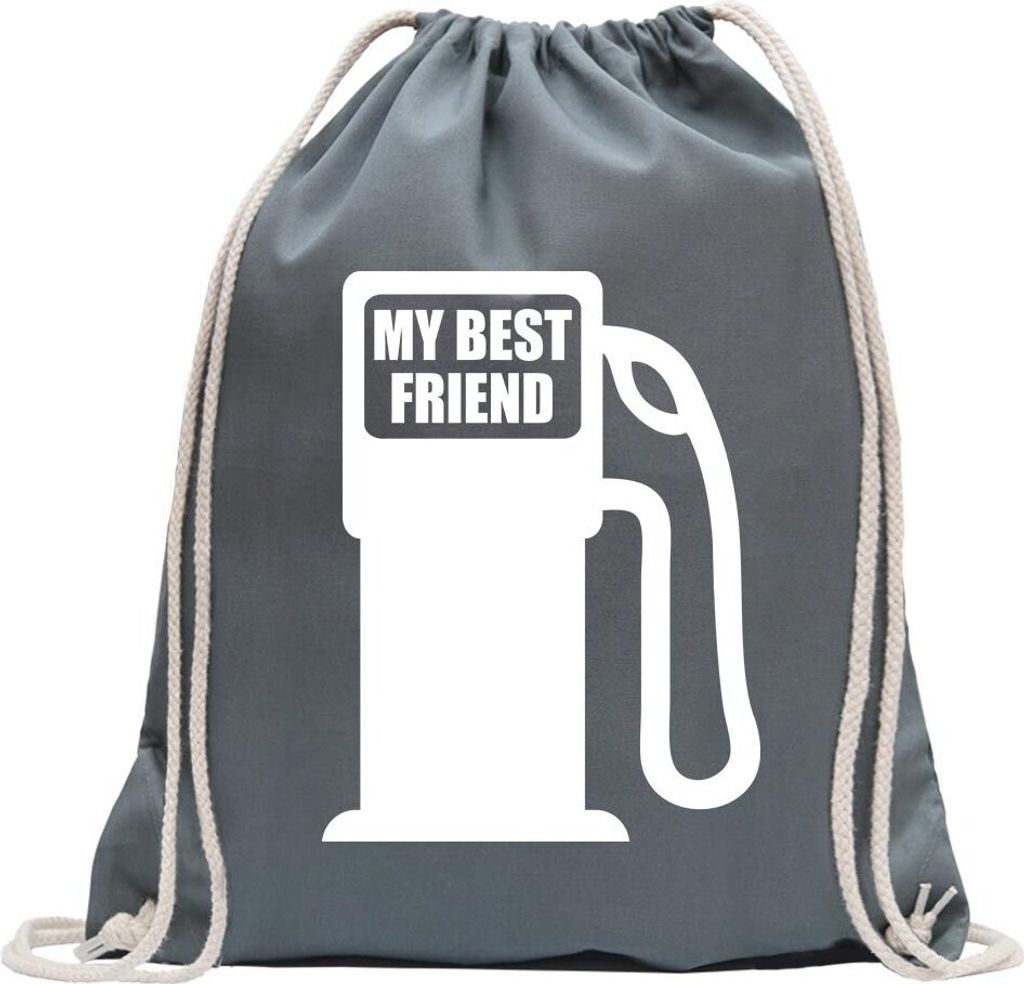 Kiwistar - Turnbeutel - stahlgrau - My best Friend - Fun Rucksack Sport Beutel Gymsack Baumwolle mit Ziehgurt