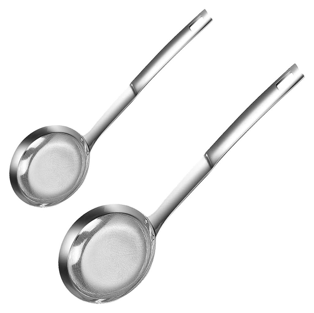 Edelstahl-Sieb, Löffel, feinmaschiger Griff, Ölfilter, Lebensmittelsieb, Küchenhelfer für Suppen, Eintöpfe, Obst und Gemüse