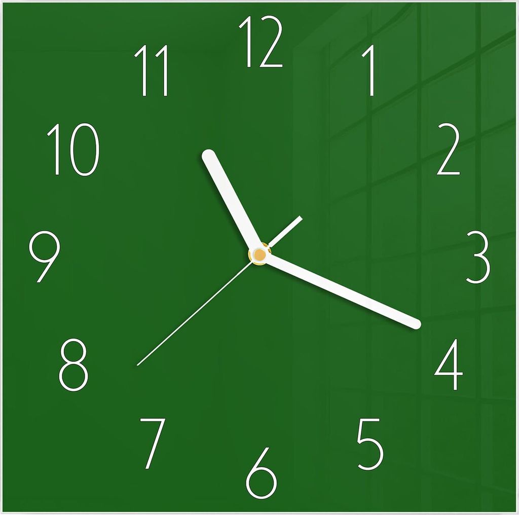 Wanduhr aus Glas mit Motiv Dunkelgrüner Hintergrund II- 30 x 30 cm - inkl. Aufhängesystem