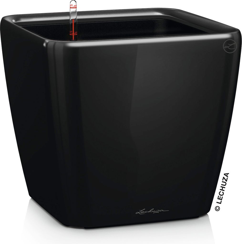 LECHUZA-Pflanzgefäß QUADRO Premium LS 21 Schwarz Hochglanz | Pflanzgefäß mit Bewässerungssystem | Hochglanz-Oberfläche | 22,5 x 22,5 x 20,5 c...