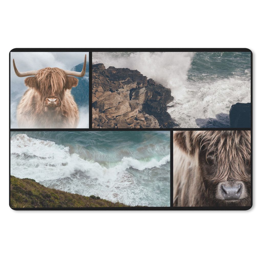 MuchoWow Mauspad Mousepad Schottischer Highlander - Collage - Steine - Meer 27x18 cm - Mousepads - Maus Mat - Pad - Mausunterlage - Büroartikel ...