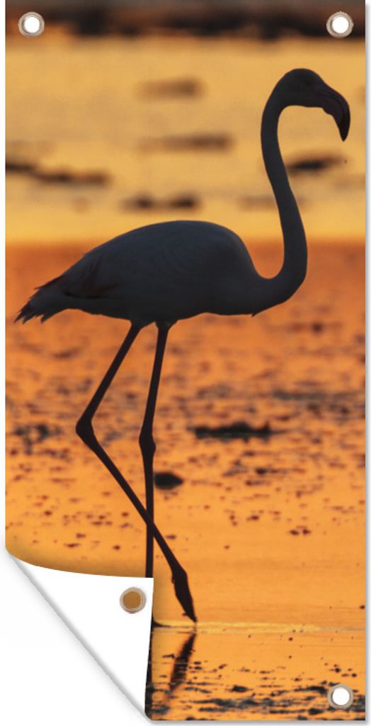 MuchoWow 40x80 cm Outdoor-Poster Gartendeko Sichtschutz Garten Poster für den Garten Silhouette eines Flamingos bei Sonnenuntergang